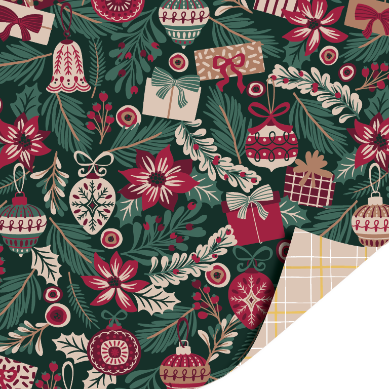 2 Rollen inpakpapier Kersttakjes donker 30 CM