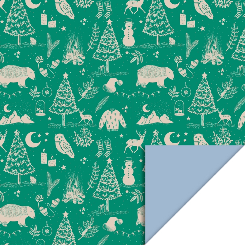 Inpakpapier Winter bos - Groen - Blauw