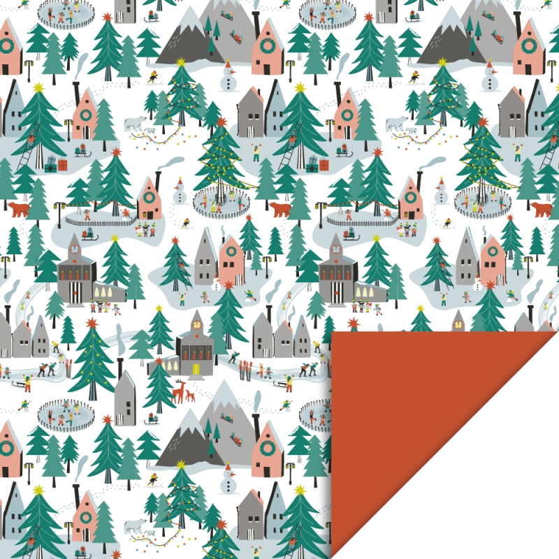 Inpakpapier Kerstdorp - Oranje
