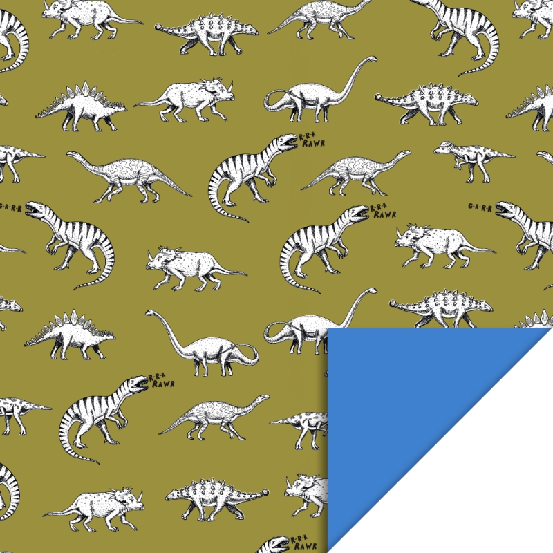 Inpakpapier Dinosaurus Olijf groen - Blauw