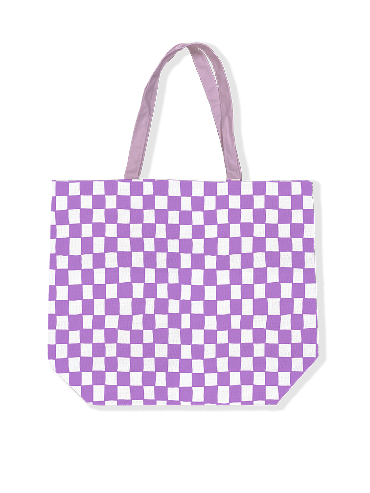 Canvas tas / Strandtas Paars/Wit Blok