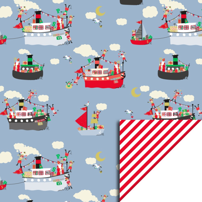 Sint pakjes boot Blauw - Streep Rood - wit